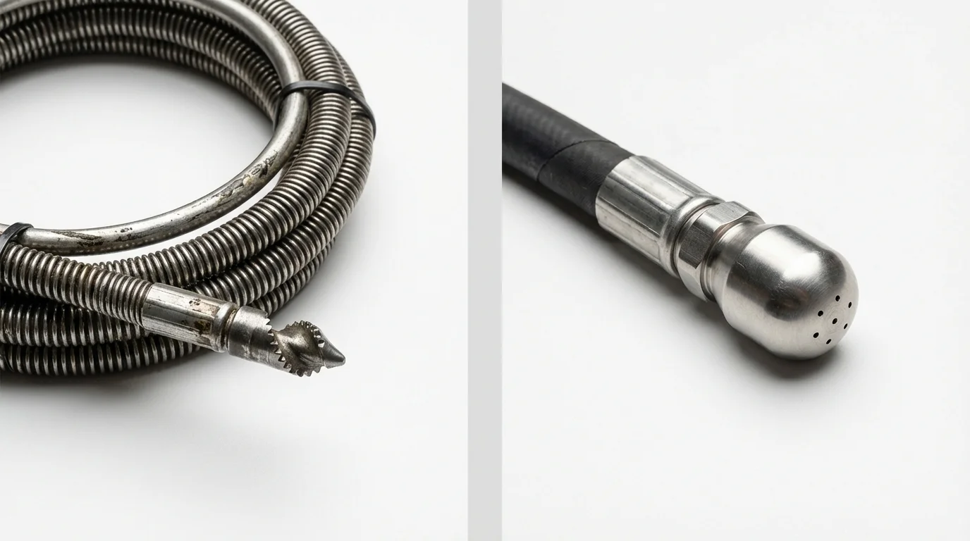 Drain snake cable and hydro jetting nozzle used for drain cleaning in Harveys Lake, PA