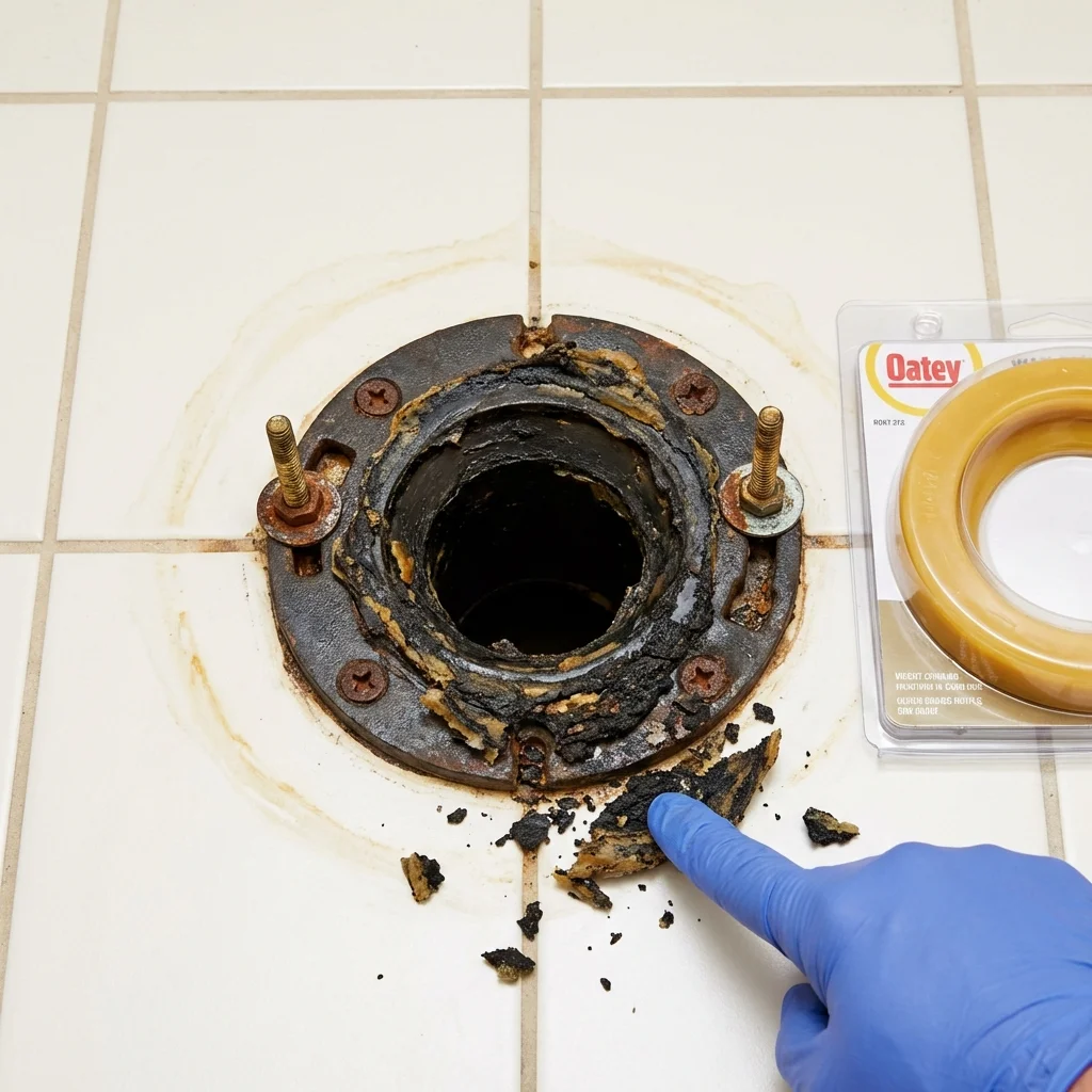 Failed wax ring showing water seepage at the base of a toilet in a Harveys Lake, PA home