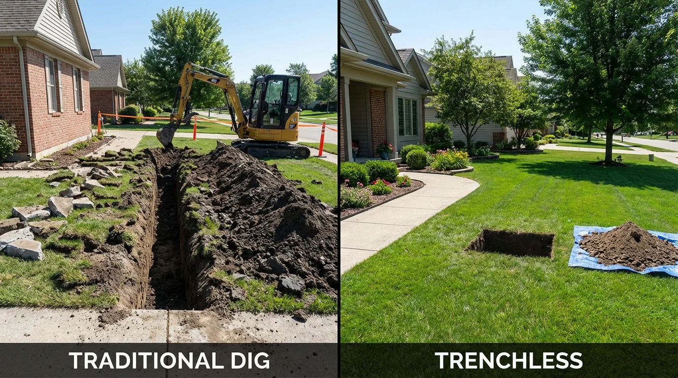 Trenchless sewer repair with minimal yard damage versus traditional excavation in Harveys Lake, PA